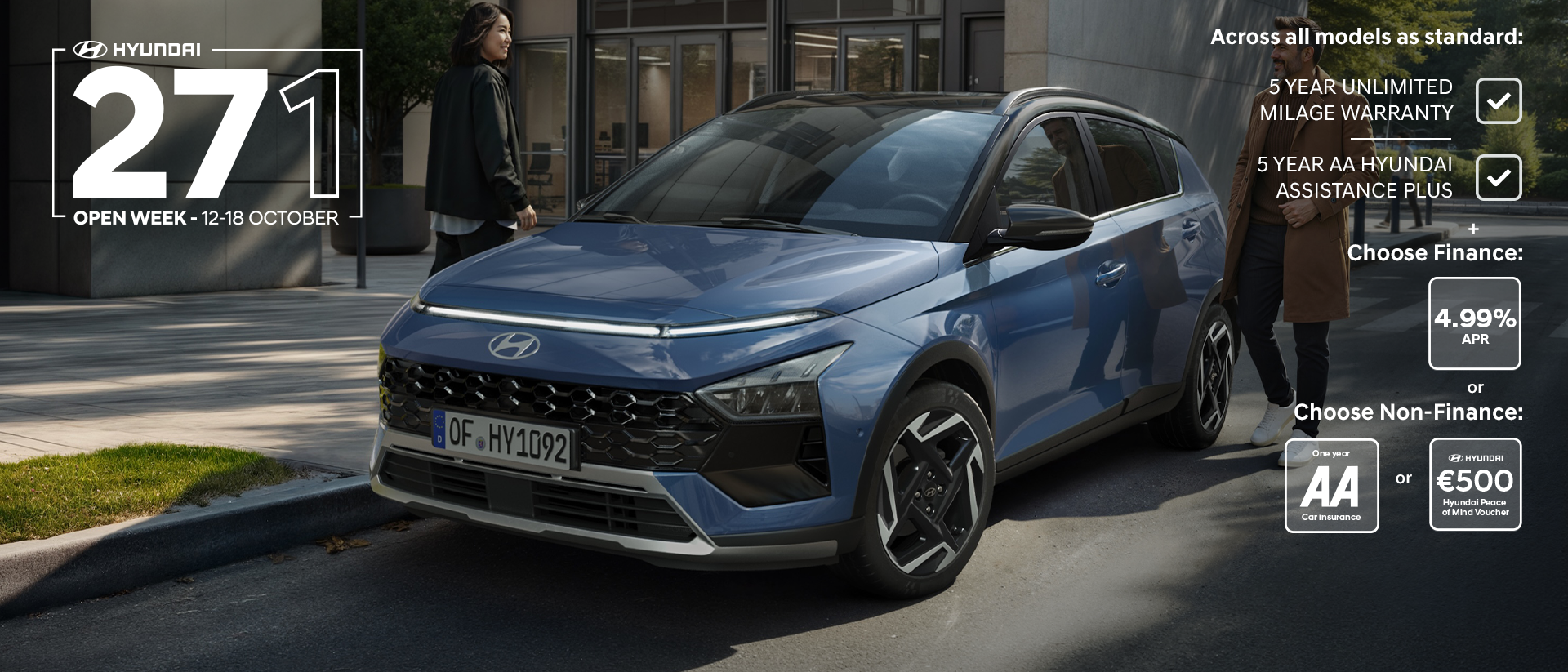 The new Hyundai BAYON is seen the front, with urban housing in the background.