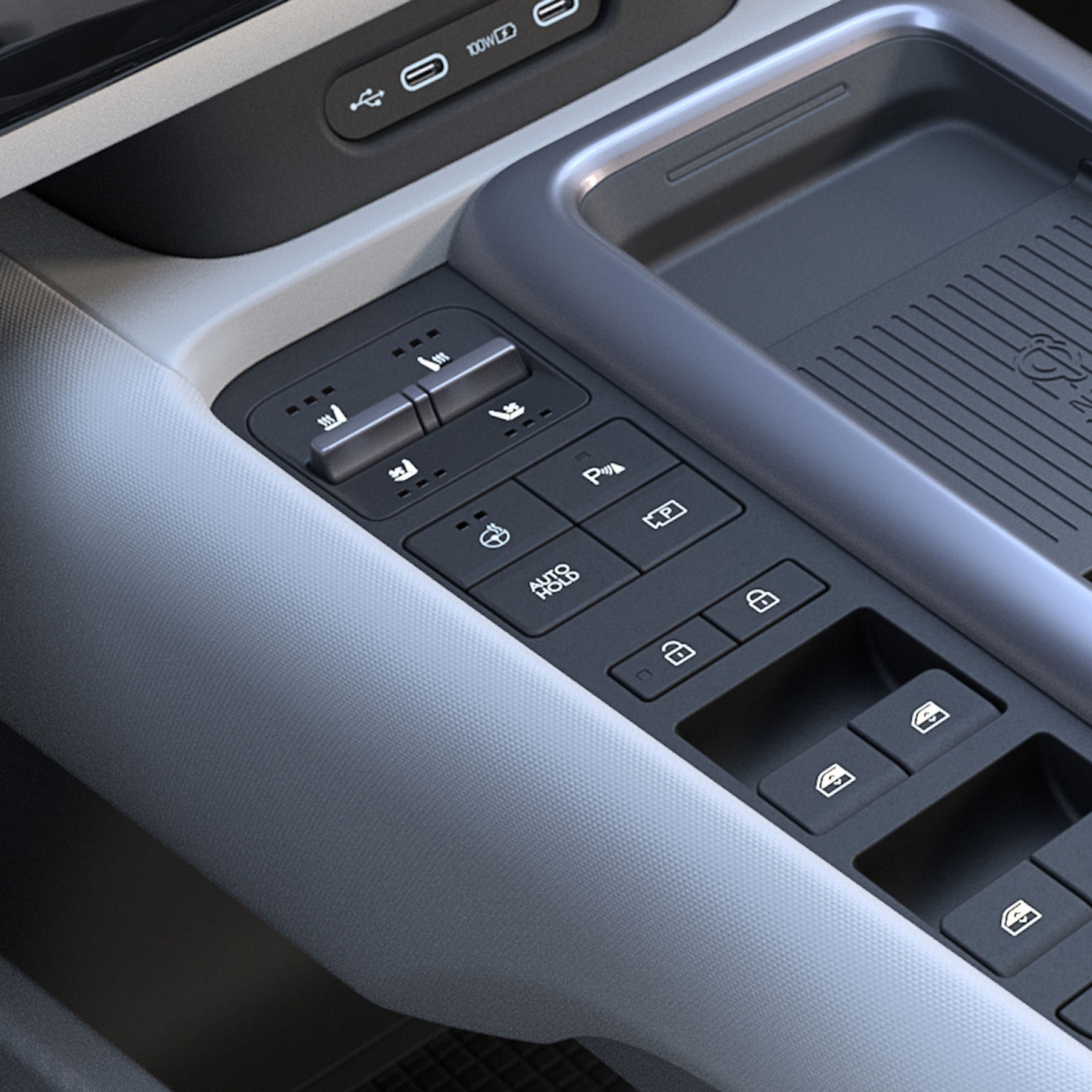 Toggle switches for the seat heating and seat ventilation in the Hyundai IONIQ 6 electric sedan.