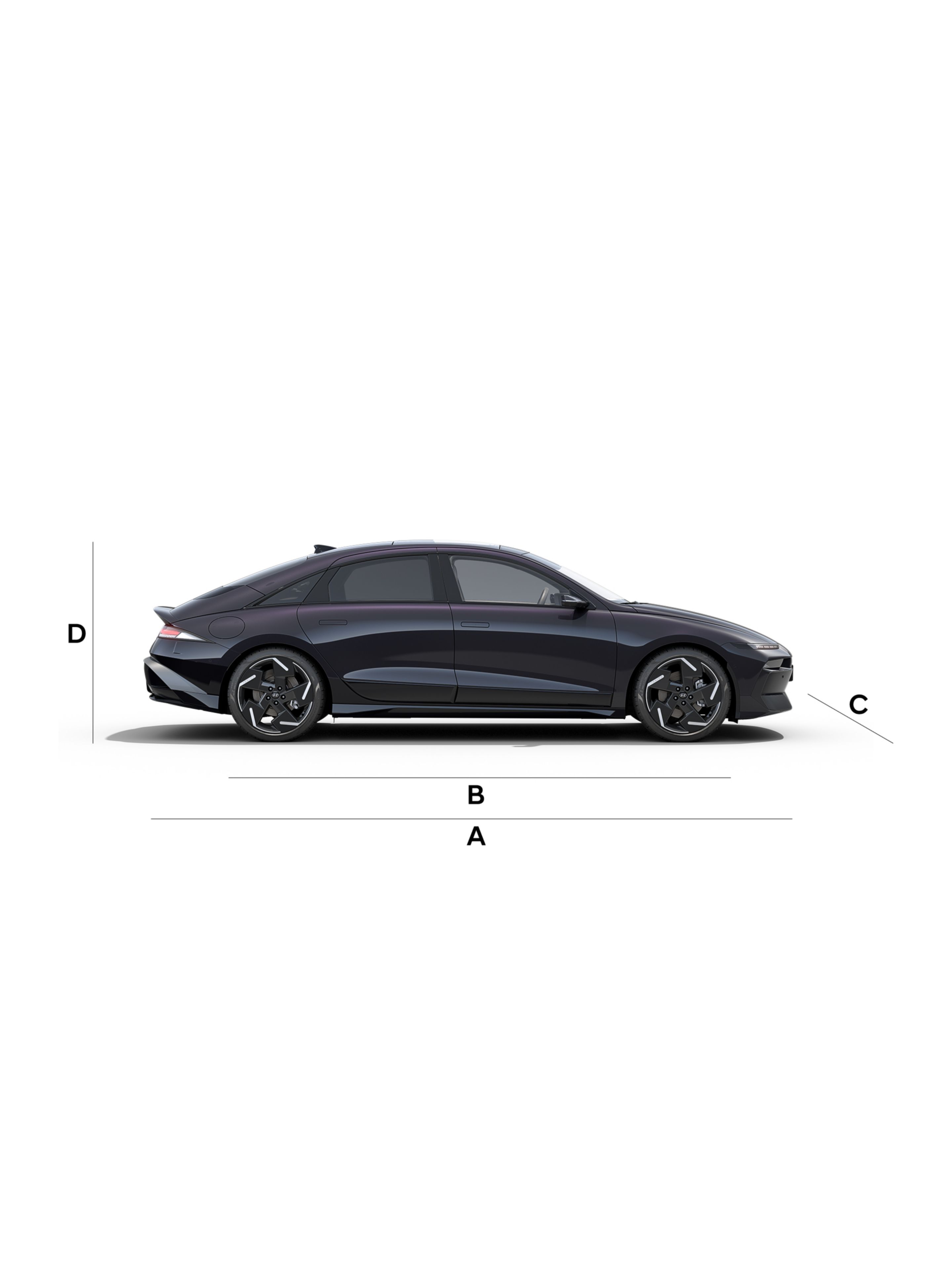 Side view of Hyundai IONIQ 6 with dimension markers.