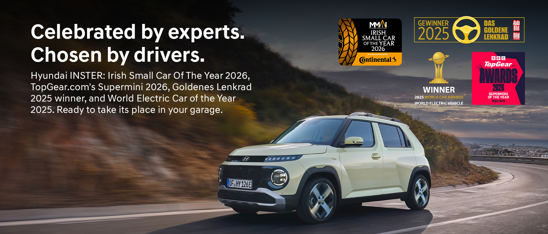 A front shot of Hyundai INSTER small electric car.