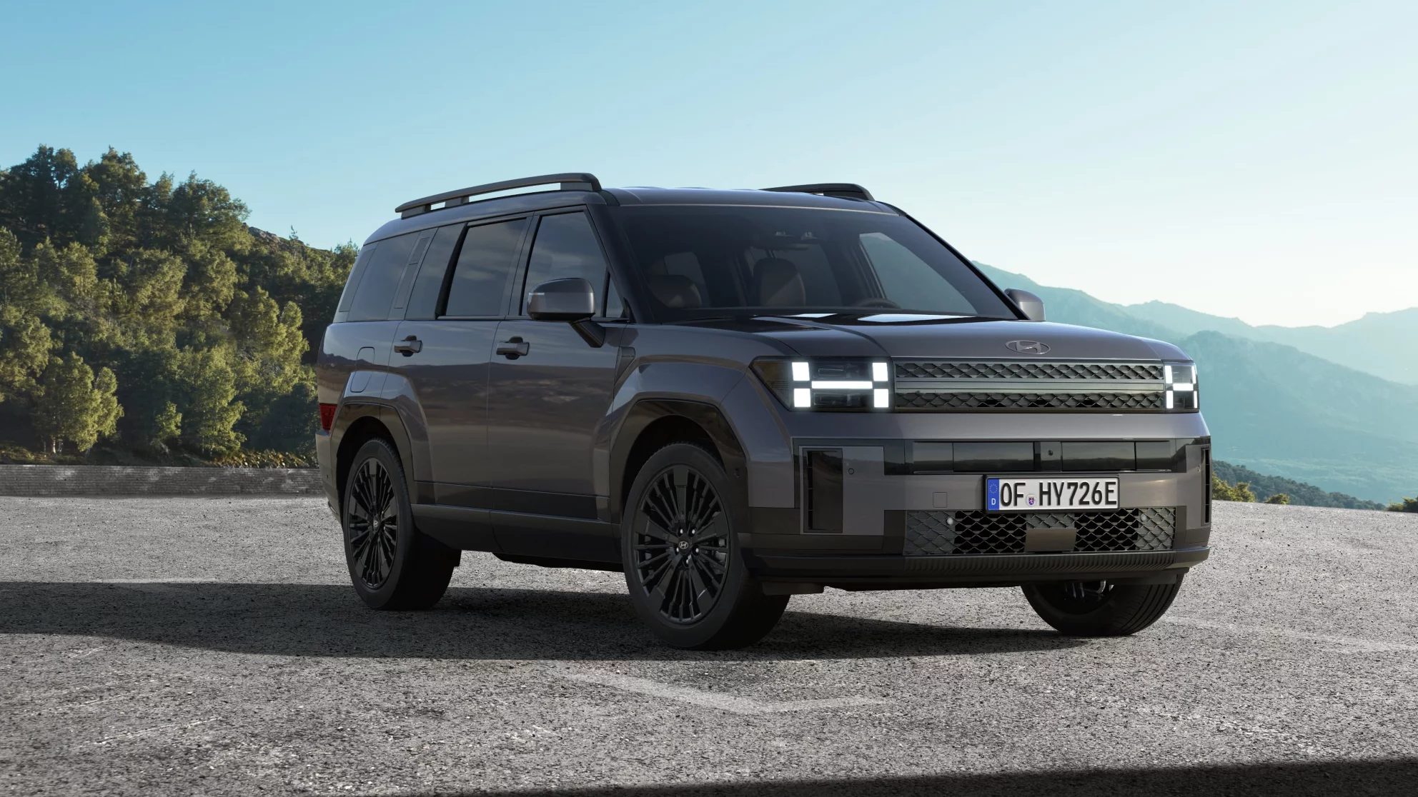 Santa fe with gray metallic color on landscape. 