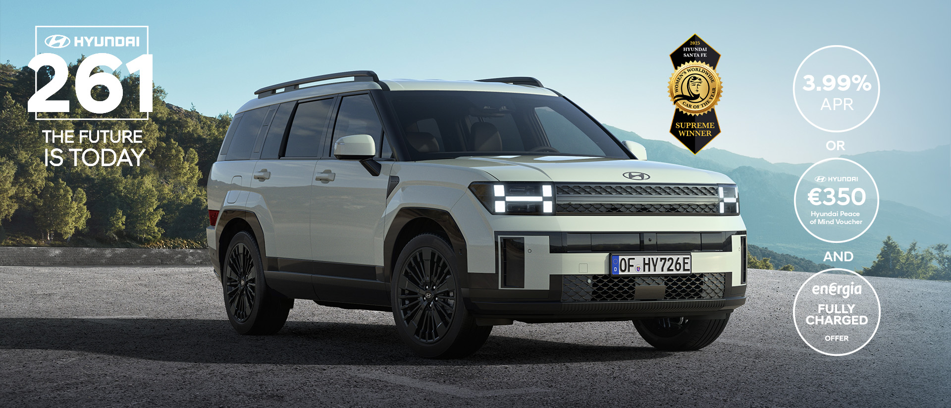 The Hyundai Santa Fe parked in an open garage.