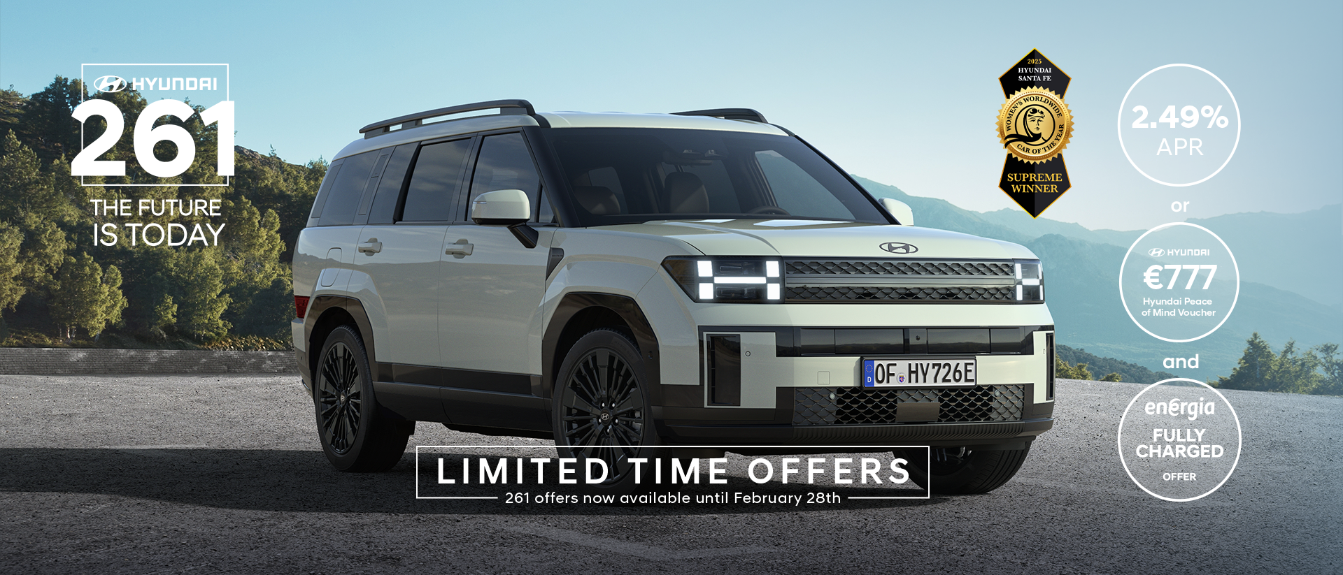 The Hyundai Santa Fe parked in an open garage.