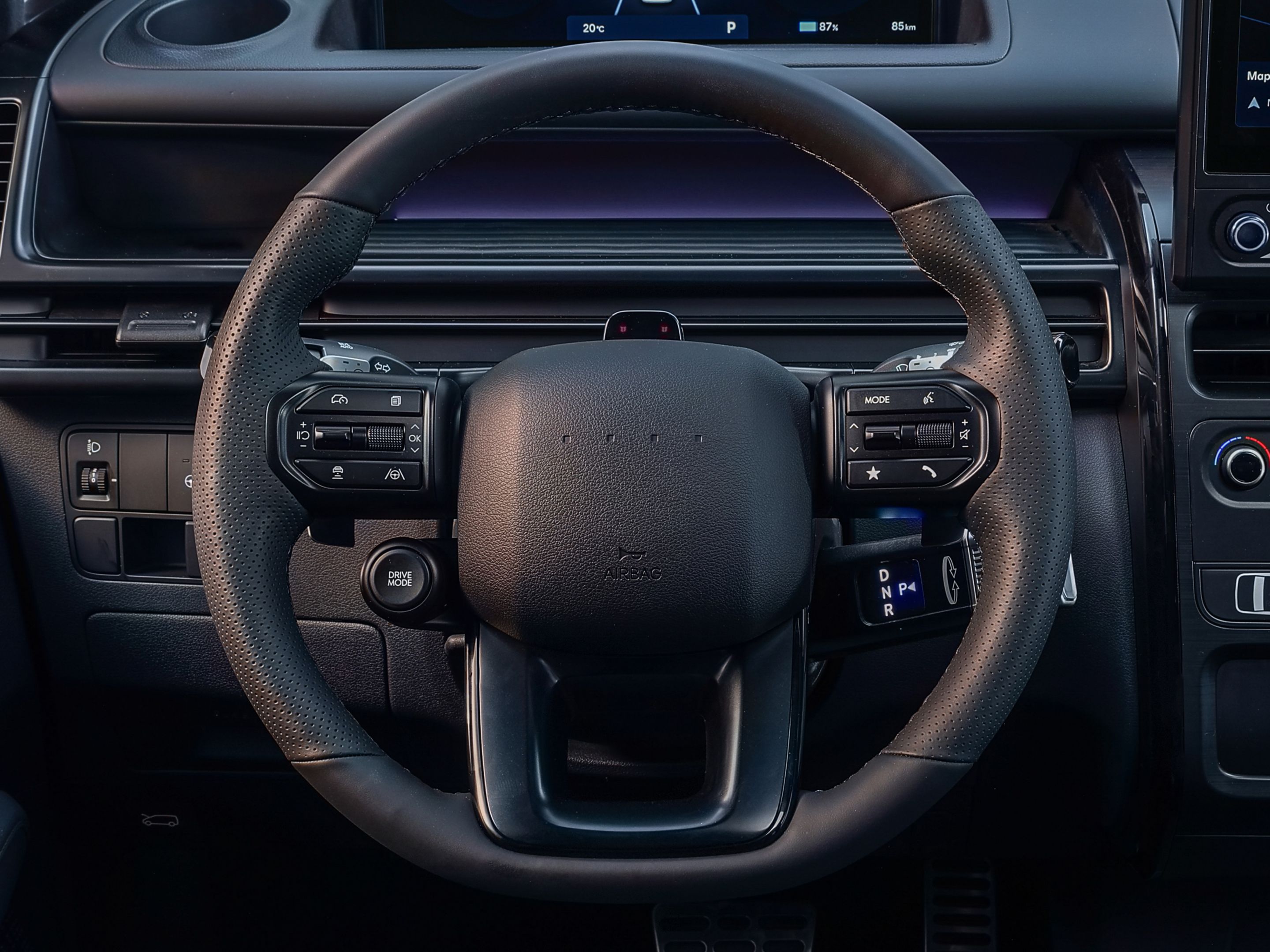 Hyundai STARIA Electric cockpit close-up showing steering wheel controls