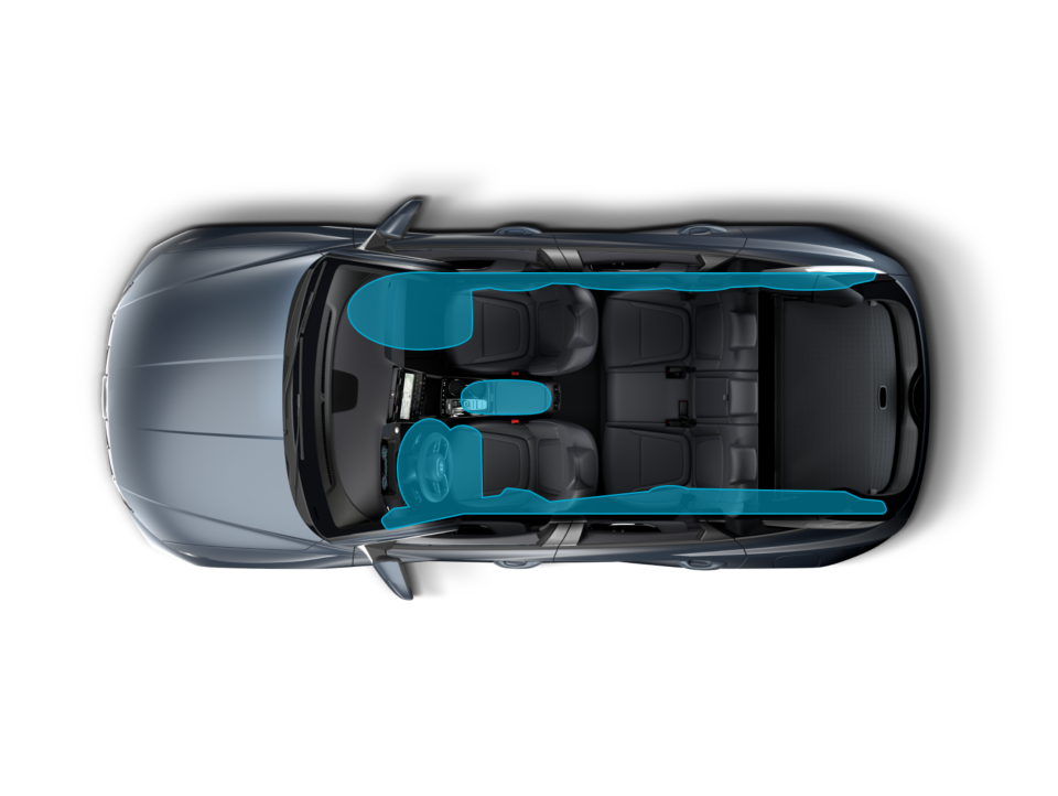 The seven-airbag system enhancing safety inside the All-New Hyundai Tucson Hybrid compact SUV.
