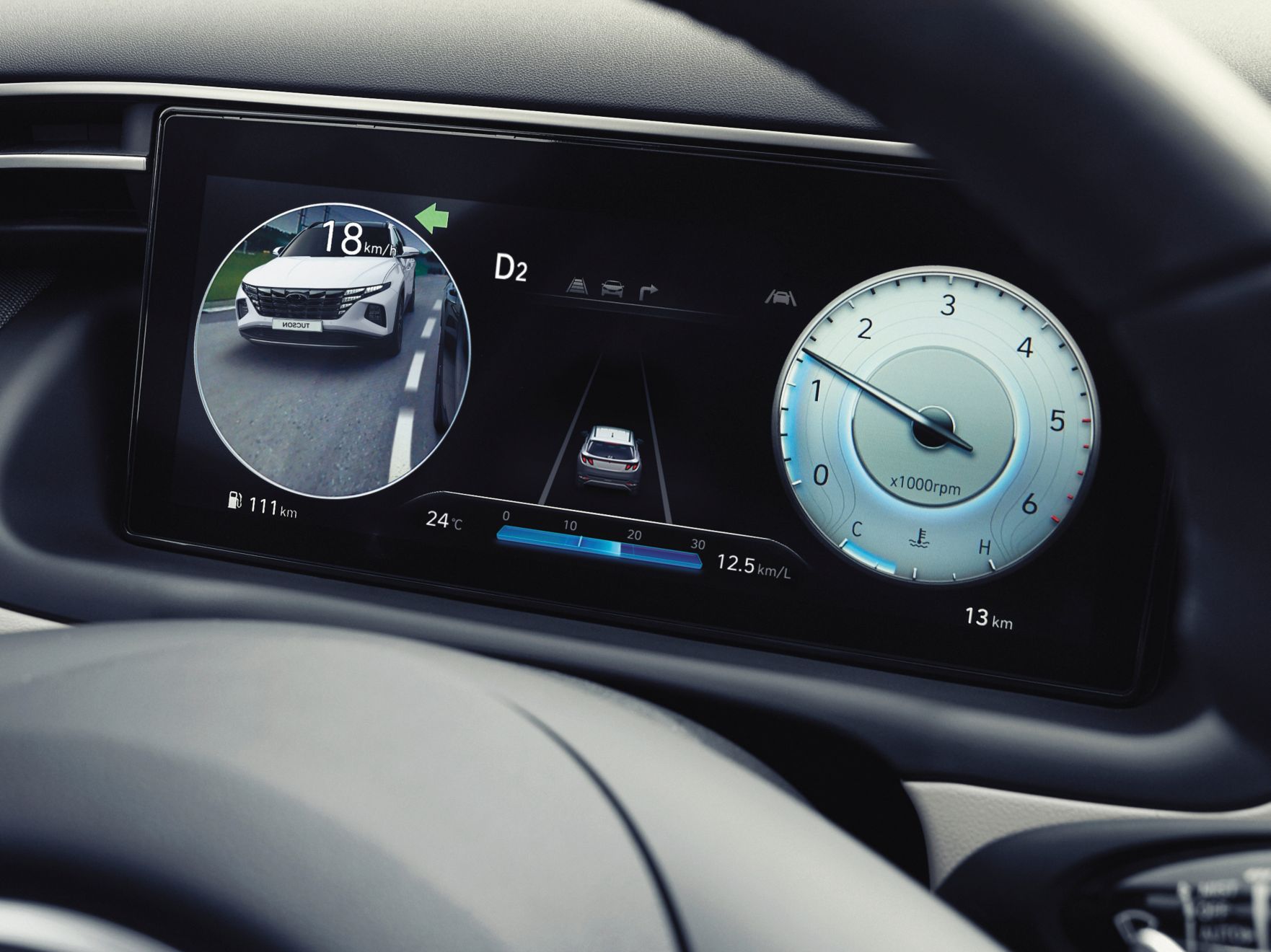 The 10.25" digital cluster inside of the All-New Hyundai Tucson compact SUV.